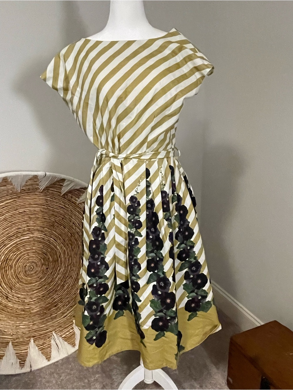 Striped Gold& purple cotton floral fit and flare